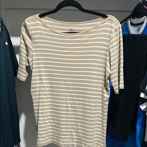 St. John's Bay White and Cream Fitted 3/4 Sleeve Tee